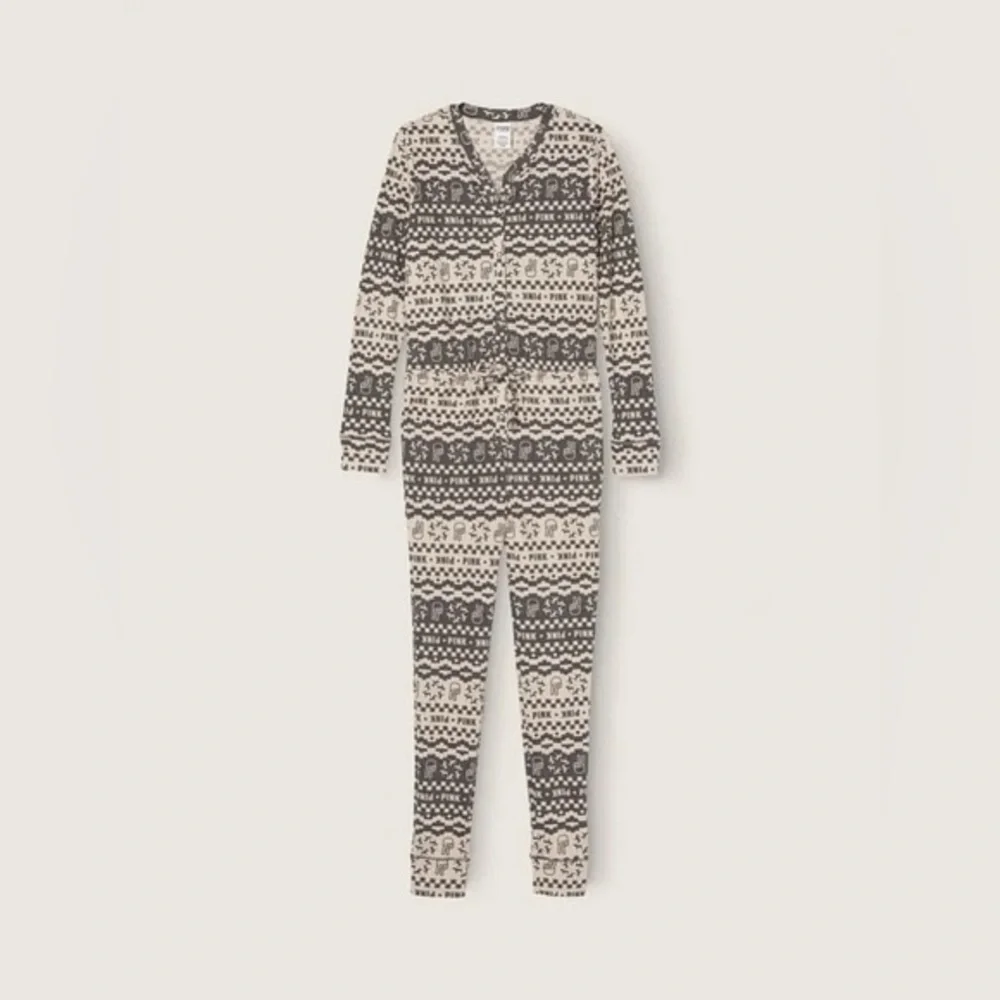 PINK Victoria's Secret Women's Pajama Jumpsuit One Piece Peace Sign Print Size L - Picture 3 of 10